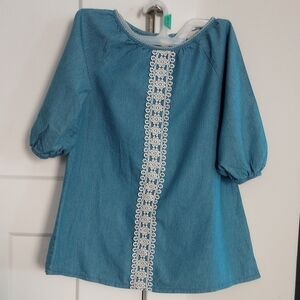 Self Esteem Denim Blue Kids Dress with Lace